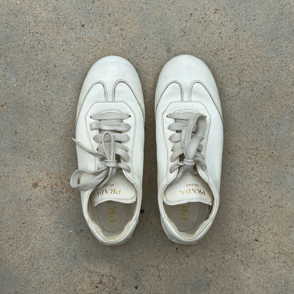 White Prada leather sneakers